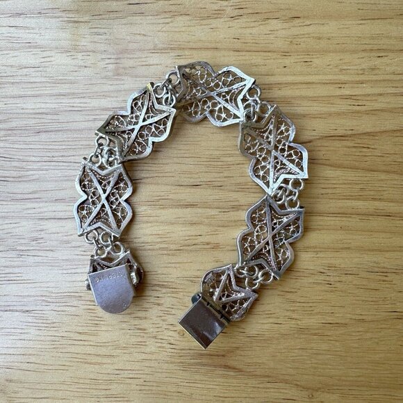 VTG‎ Art Deco Sterling Silver Filigree Panel Link Bracelet 6.25 Ornate 21.9 g - Picture 2 of 9